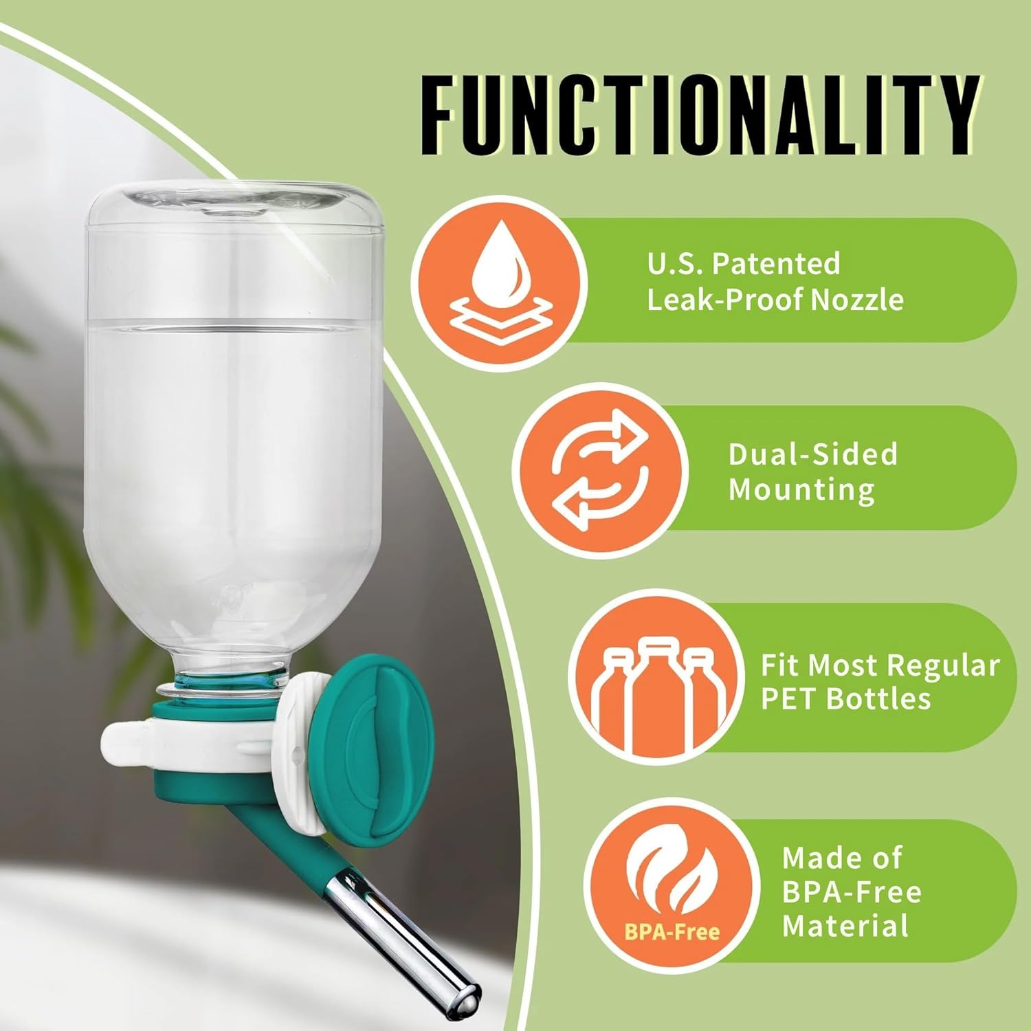 Choco Nose No-Drip Small Animal Water Bottle - Leak-Proof Patented Nozzle Helps Prevent Pet Cage Mess & Wet Bedding - Guinea Pig, Rabbit, Ferret, Hamster - BPA Free, Easy Install, 10.2 fl oz (C128) - Image 2