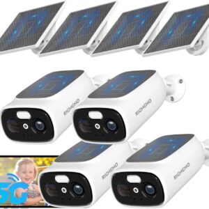 4pc 2.4G/5G WiFi Cameras for Home Security with Double Solar Panels, 2K Solar Security Cameras Wireless Outdoor, Color Night Vision , 2-Way Talk, Spotlight, Siren,IP66, Cloud/SD, AI Detection, W/Alexa