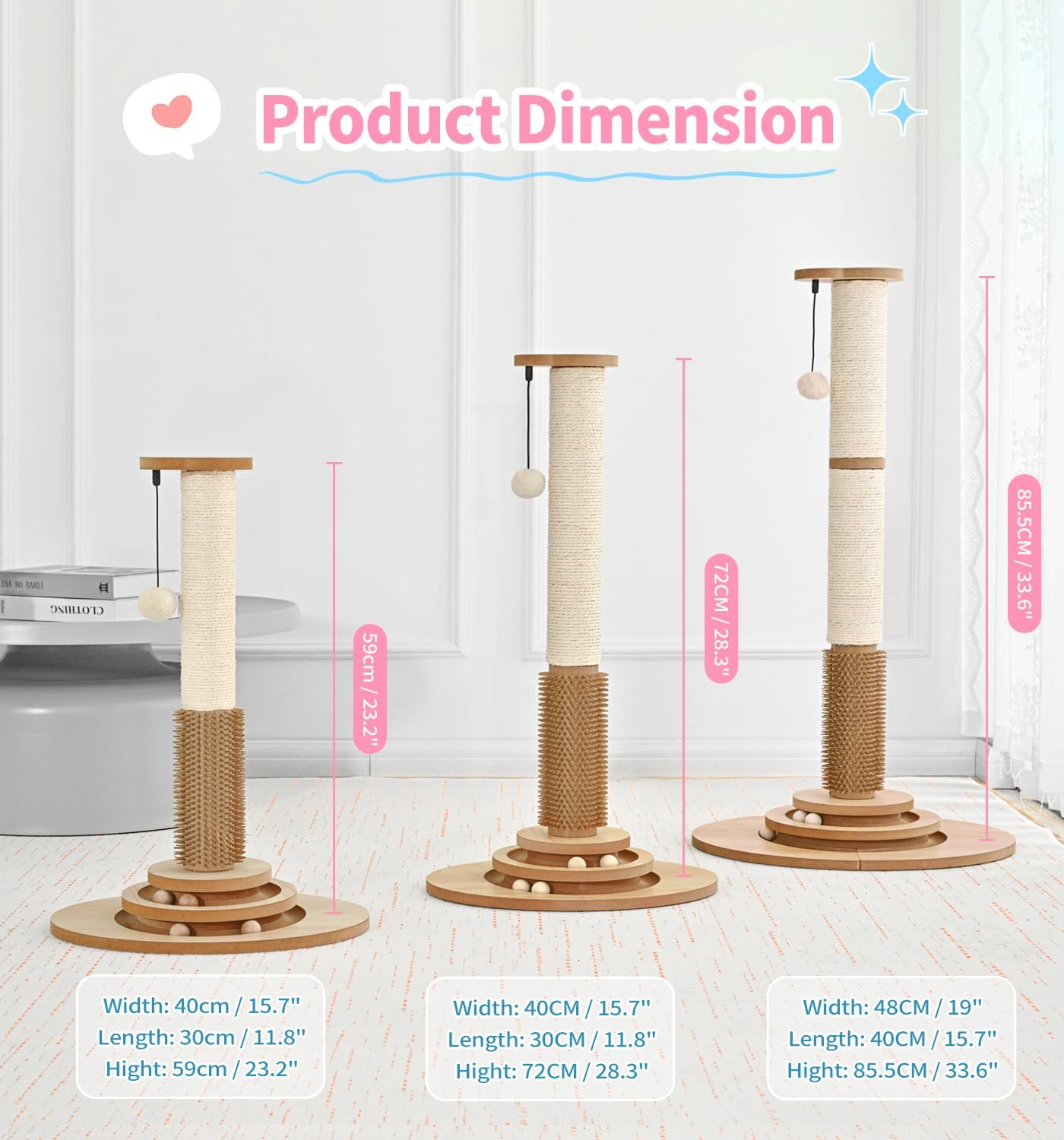 Made4Pets Cat Scratching Post Premium Sisal Cat Scratcher Kitten Toys for Indoor Kittens 33.6" Tall Cat Tower Scratch Post Cat Tree Wooden Interactive Ball Track Cat Toy with Hanging Ball, Beige - Image 3