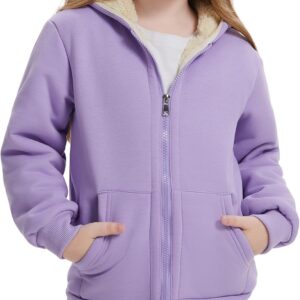 Kissonic Boys Girls Fleece Zip Up Hoodie Jacket Unisex Kids Warm Sherpa Lined Winter Hooded Sweatshirt