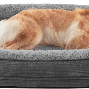 JOEJOY Orthopedic Dog Beds Large Sized Dog, XL Egg-Crate Memory Foam Pet Couch Bed with Bolster Sides, Waterproof Lining, Removable Washable Cover & Non-Slip Bottom, Grey