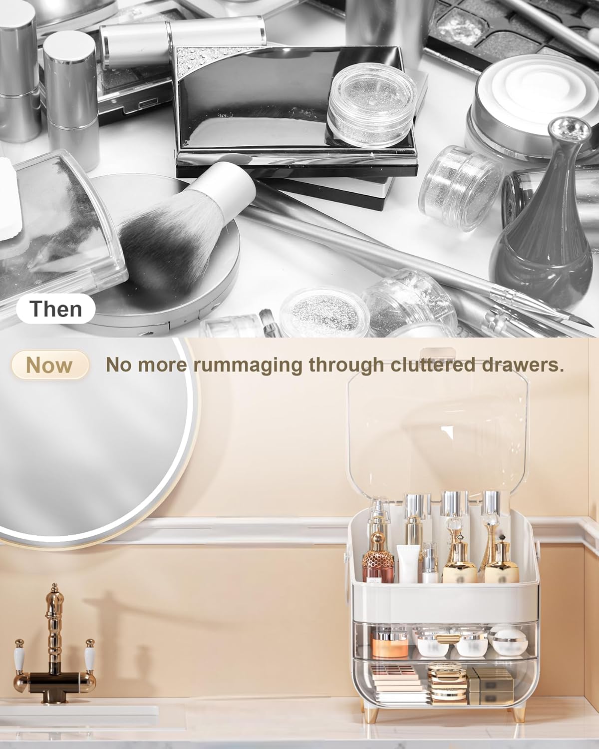 Makeup Organizer Countertop, Skincare Holder Bathroom Counter Organizer, Storage Box Cosmetic Display Cases, Teen Girl Gifts Make up Organizers for Vanity, Dresser (Rose Gold) - Image 7