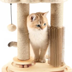 Made4Pets Cat Scratching Post, Cat Self Groomer for Indoor Cats, Cloud Soft Perch for Rest, 17.5″ Tall Natural Sisal Scratcher Cat Grooming Interactive Ball Track Toys for Small Cats Kittens