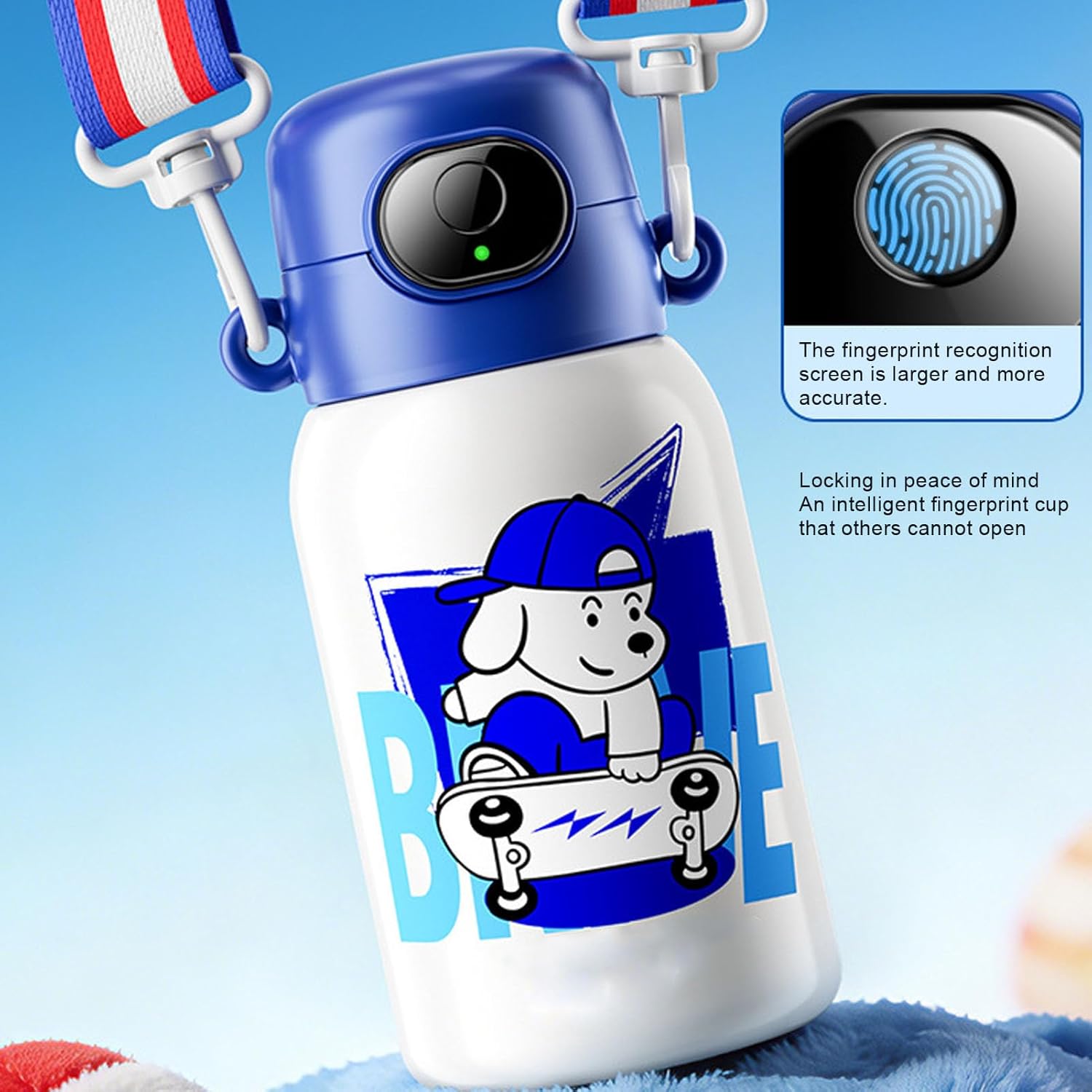 Smart Fingerprint Kids Water Bottle, 550ml Insulated Stainless Steel Vacuum Cup with Fingerprint Lock and USB C Charging, for Children School Outdoor Travel - Image 2