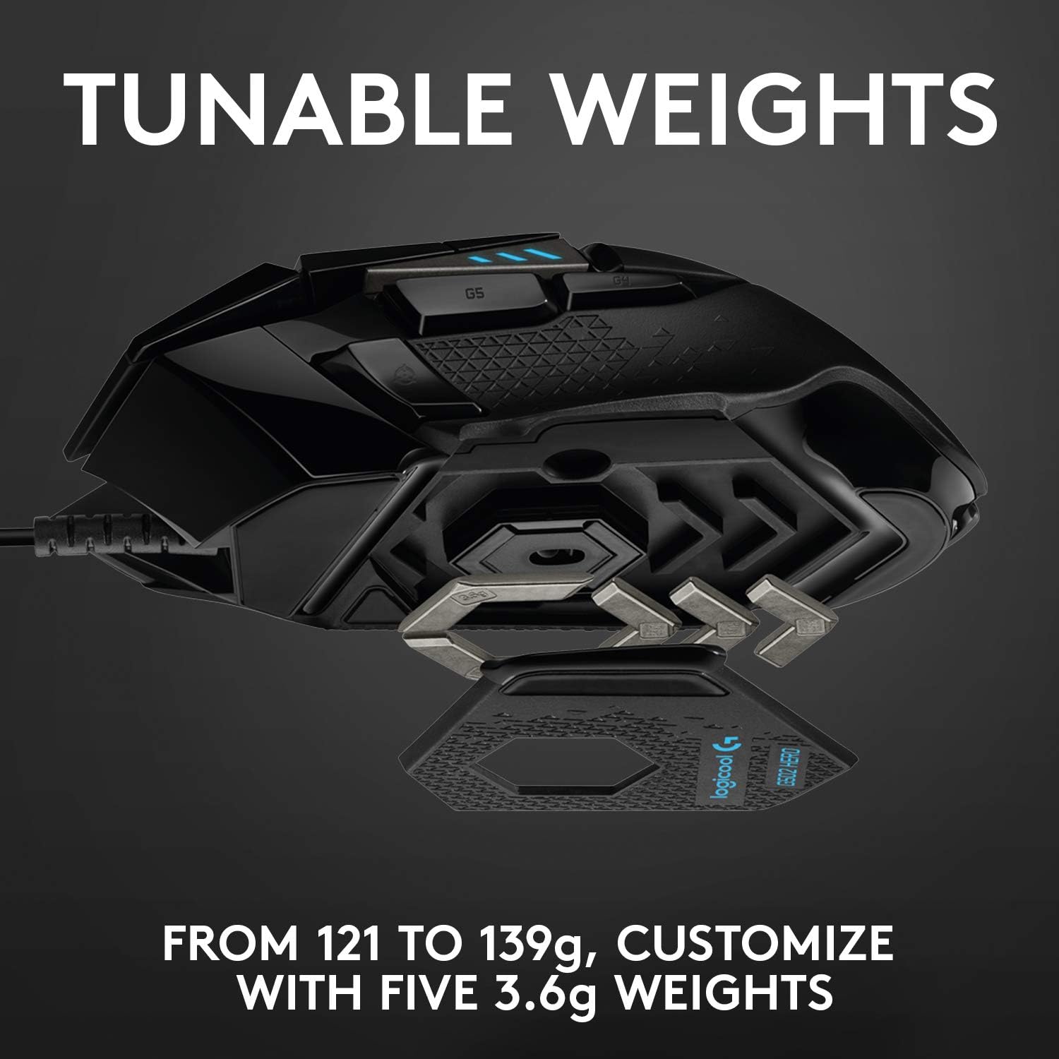 Logitech G502 Hero High Performance Wired Gaming Mouse, Hero 25K Sensor, 25,600 DPI, RGB, Adjustable Weights, 11 Programmable Buttons, On-Board Memory, PC/Mac - Black - Image 3