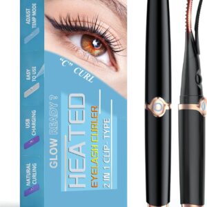 Heated Eyelash Curlers – 2 in 1 Clip- Type Heated lash Curler Best Seller Electric Eyelash Curler 3 Temp Settings for Makeup Tools USB Rechargeable Natural Curling 24H Long Lasting B2-2