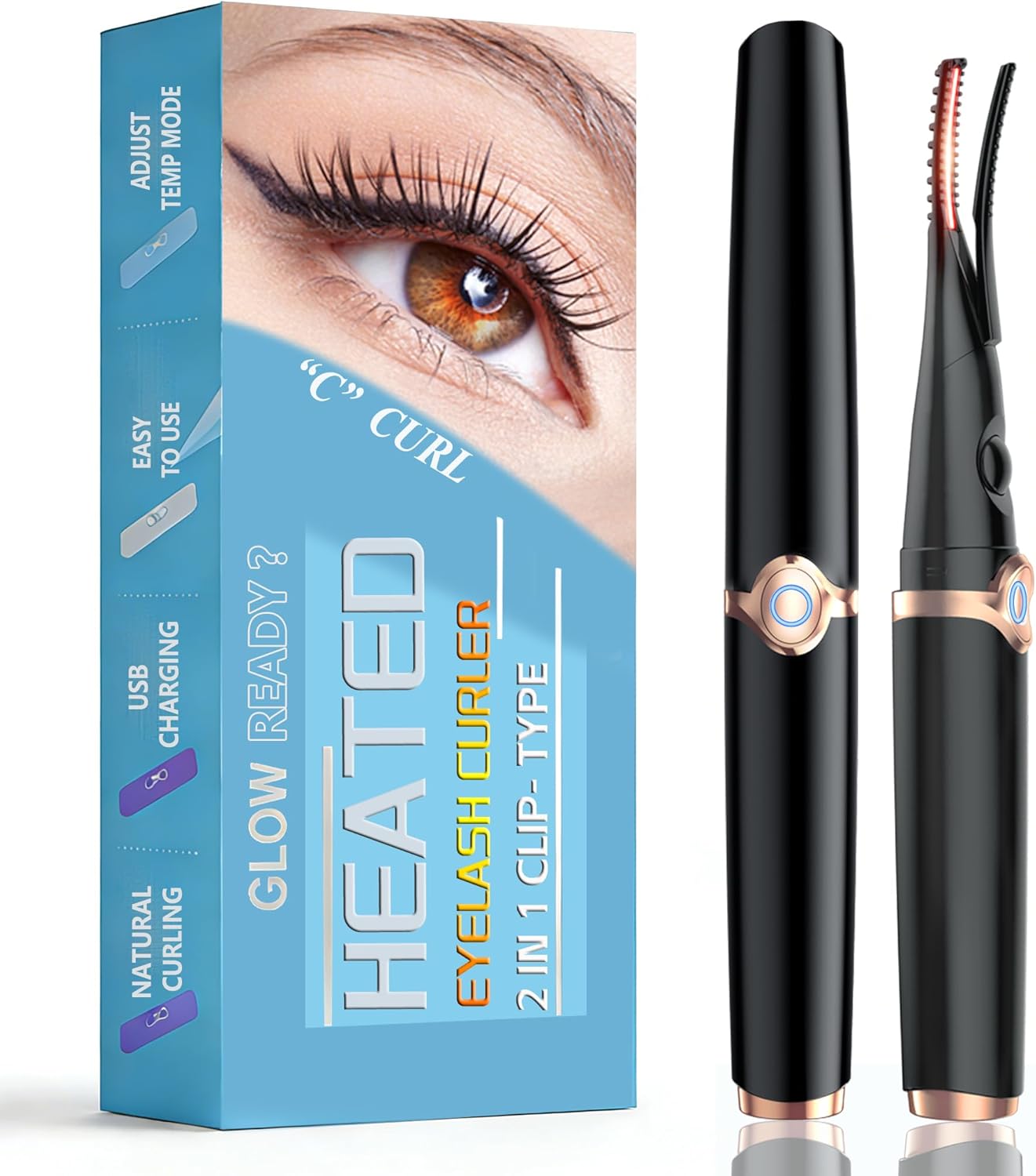 Heated Eyelash Curlers - 2 in 1 Clip- Type Heated lash Curler Best Seller Electric Eyelash Curler 3 Temp Settings for Makeup Tools USB Rechargeable Natural Curling 24H Long Lasting B2-2