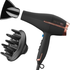 INFINITI PRO by CONAIR Hair Dryer, 1875W Blow Dryer with Diffuser and Concentrator, Ceramic Technology, 3 Heat & 2 Speed Settings, Cold Shot Button, Black