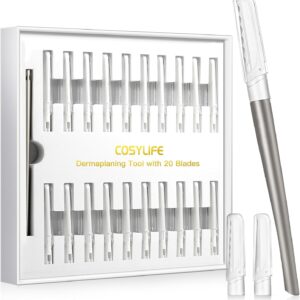 Dermaplaning Tool for Face Exfoliation, with 20 Replaceable Blades, Facial Shaver/Eyebrow Razor, Peach Fuzz Removal Eyebrow Shaper for Women, Easy to Use Dermaplaner Help Exfoliate and Smooth Skin
