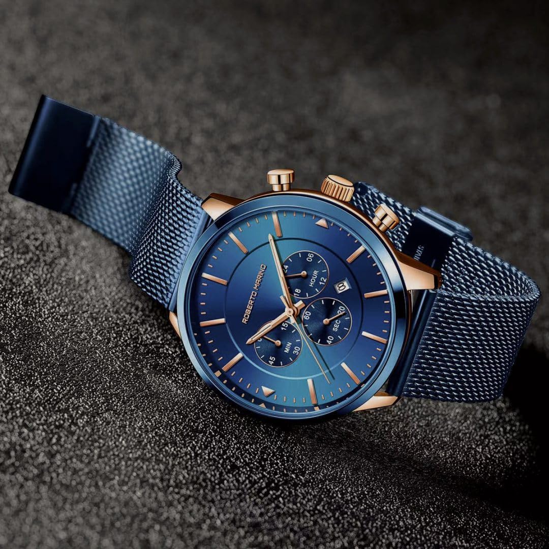 RM3435 Men’s Luxury Wrist Watch – Blue Stainless Steel Japanese Quartz, 3 ATM Water Resistant – Elegant Dress Watches for Men, Vintage Design, Ideal as a Reloj para Hombres - Image 4