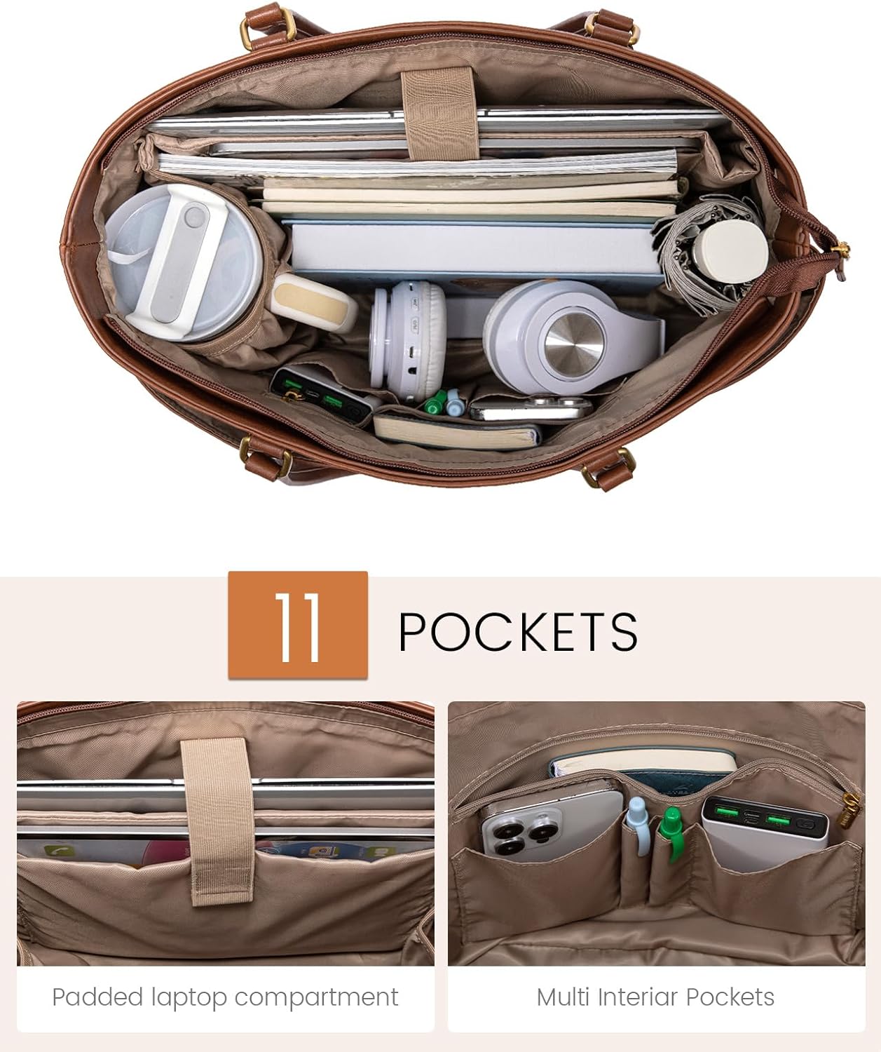 LOVEVOOK 15.6 Inch Laptop Bag for Women, Vintage Leather Work Tote Bags with Large Cup Holder, Teacher Nurse Medical Professional Computer Bag, Office Briefcase Handbag Gift - Image 4