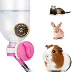 Choco Nose Patented No-Drip Water Bottle/Feeder for Guinea Pigs/Hamsters/Bunnies/Ferrets/Other Small Pets, Critters and Animals -for Cages, Crates or Wall Mount. 10.2 oz. Nozzle 10mm, Pink (C128)
