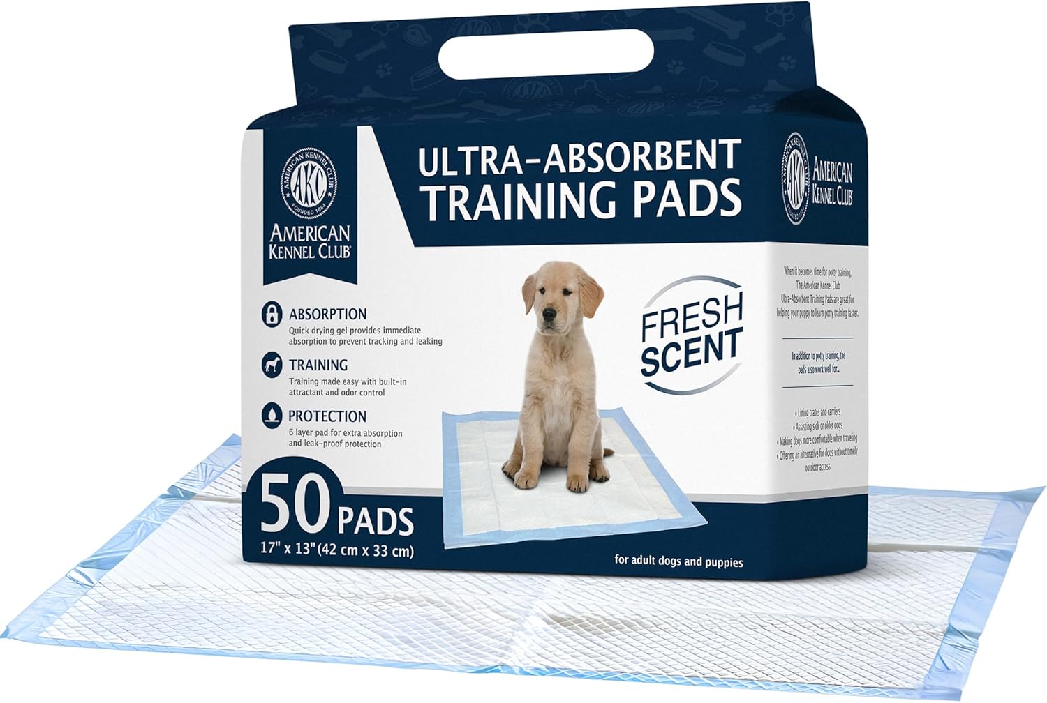 American Kennel Club Scented Puppy Training Pads with Ultra Absorbent Quick Dry Gel – 17 x 13 Pee Pads for Dogs - Fresh Scented - 50 Count - Image 2