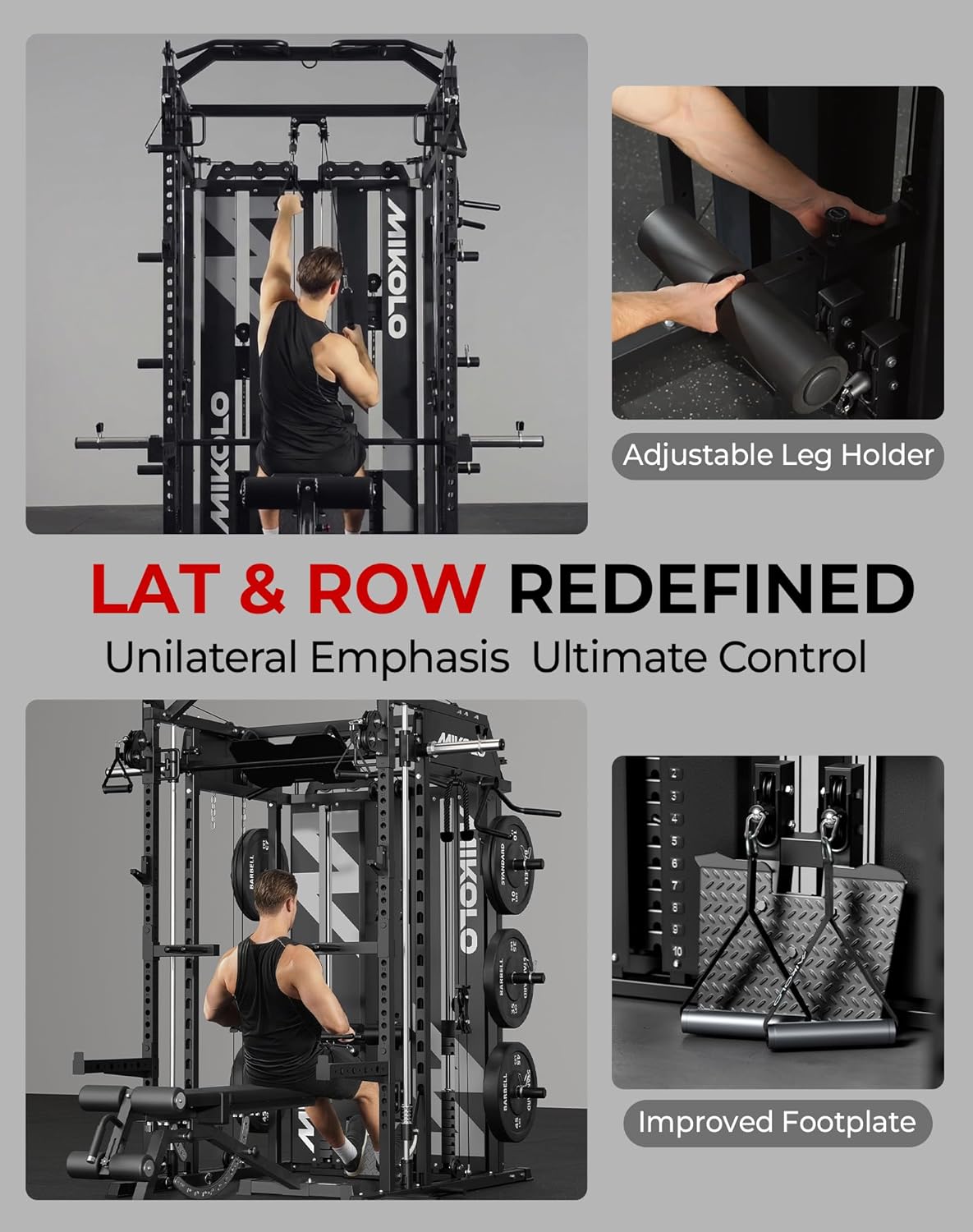 Mikolo Smith Machine with Weight Stack, Power Cage Home Gym System with LAT Pulldown & Cable Crossover, Multi-Functional Trainer with Dual Pulley System, Includes 10+ Free Attachments - Image 5