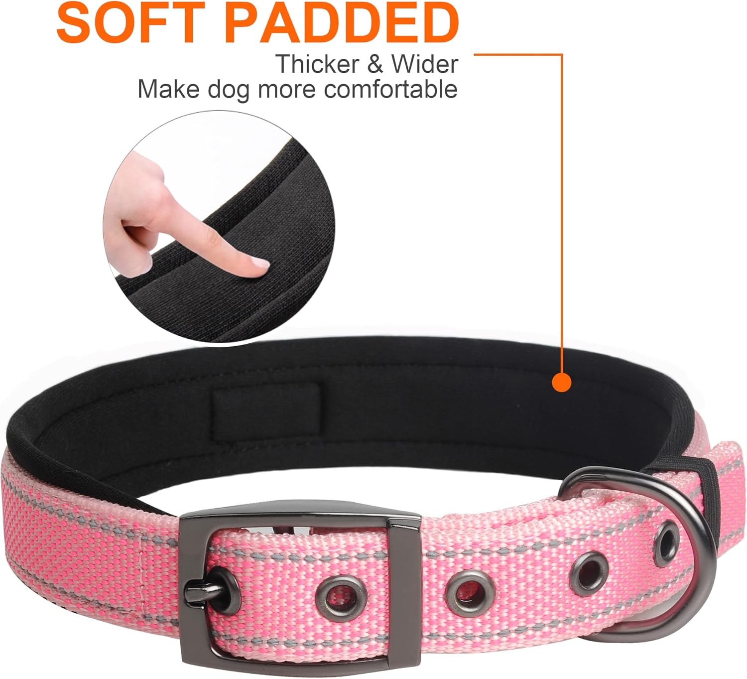 Fida Heavy Duty Dog Collar, Ultra Comfortable Soft Neoprene Padded, Adjustable Reflective Nylon Pet Collar with Durable Metal Belt Buckle for Medium Breeds (M, Pink) - Image 4