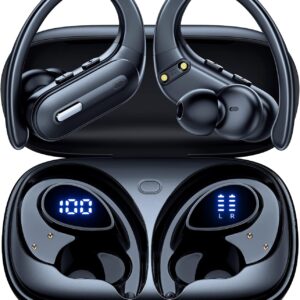 Active Noise Cancelling Wireless Earbuds Bluetooth Headphones 90 Hrs Playtime Ear Buds with Hi-Res Stereo Deep Bass Power Display Earphones with Earhooks Waterproof Transparency Headset Sports/Running