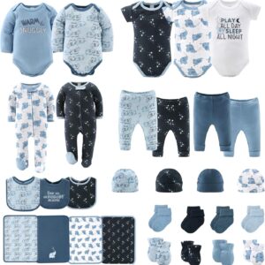 The Peanutshell Baby Layette Gift Set for Boys – 30 Piece Layette Set, Newborn to 9 Months Baby Boy Clothes – Elephant Blue