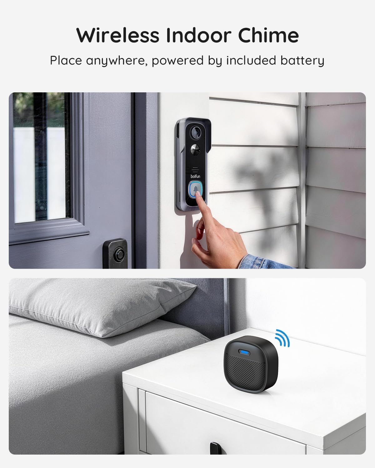 BOIFUN Video Doorbell Camera Wireless – No Subscription Required, 2K HD, 166° Wide View, HDR Night Vision, Motion Alerts, Two‑Way Audio & Battery Video Doorbell with Chime, 2.4 GHz Wi‑Fi Only - Image 7