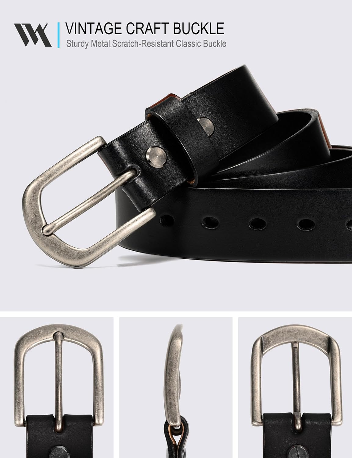 WOLFANT Men's 1.5" Top Full Grain Leather Belt in Gift Box,100% Italian Real Solid Leather - Image 3