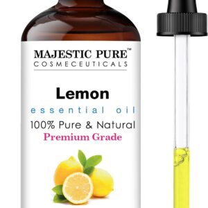 Majestic Pure Essential Oil with Glass Dropper – 100% Pure and Natural – Essential Oils for Diffuser, Aromatherapy, Soap and Candle Making, Lemon Essential Oil, Lemon Oil, 4 Fl Oz