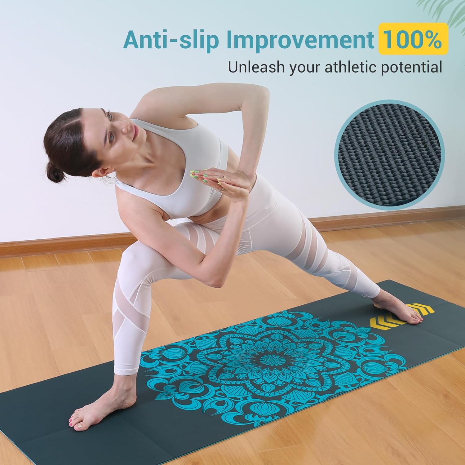 Avoalre Folding Yoga Mat, 72"x 32"x 0.24" Extra Wide Non-Slip Exercise Fitness Yoga Mats, Eco-Friendly High Density 6mm Thick Print Pilates Mat with Carrying Bag for Women Men Home Workout - Image 3