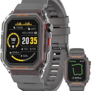 SGJIK Military Smart Watches Built-in GPS, 100+ Sport Modes for Men with, Smartwatch for Android Phones and iPhone, 1.75″ HD Screen Bluetooth Call 24/7 Heart Rate/Sleep/Stress Monitor (Gray)