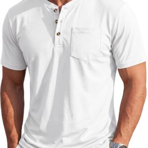 MAGCOMSEN Men’s Henley Short Sleeve Shirt Cotton Lightweight Tee Shirts Casual Summer Basic Tees with Pocket