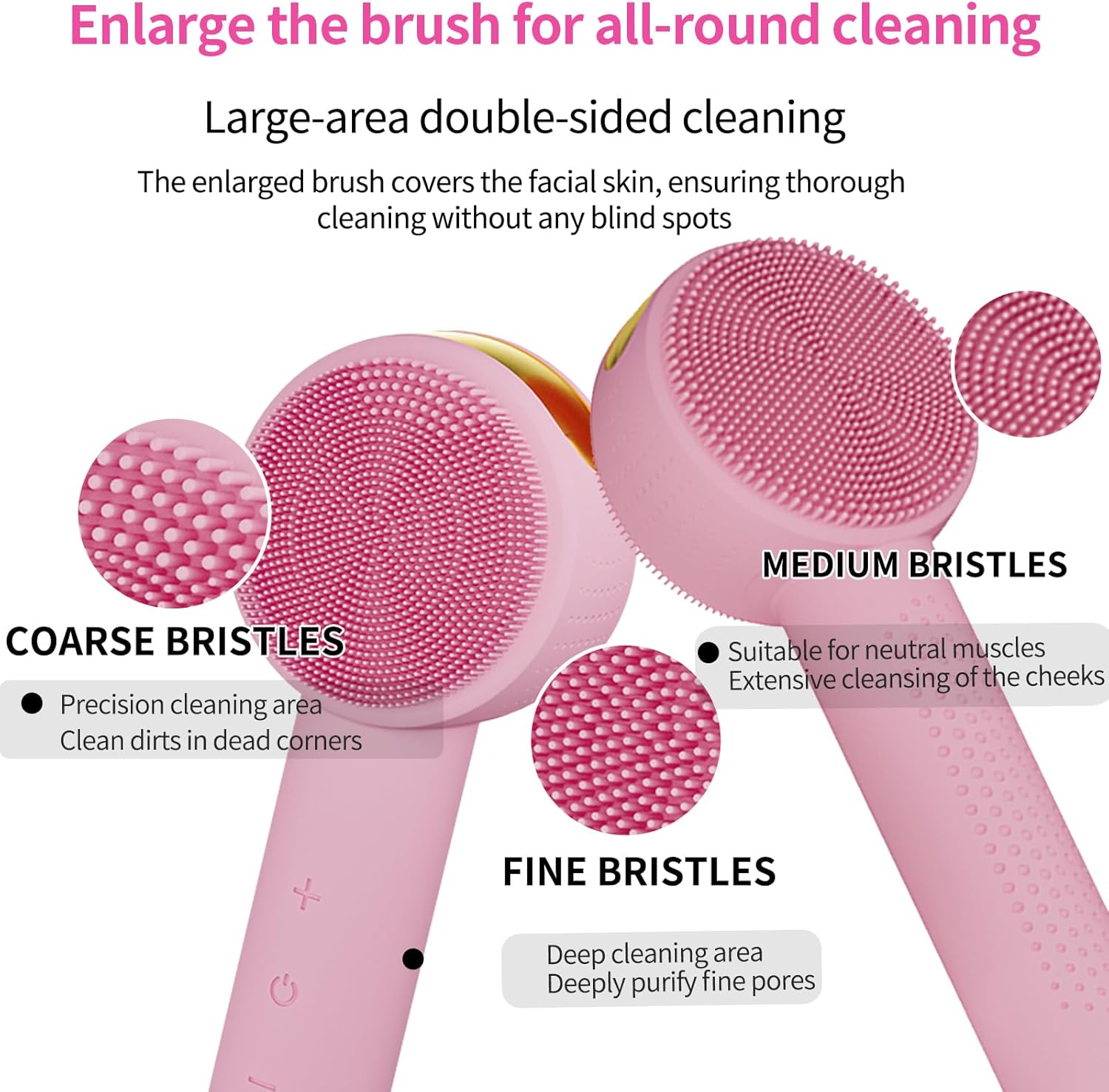 Facial Cleansing Brush Electric – Rechargeable Silicone Face Scrubber, Waterproof Vibrating Cleaner with 5 Adjustable Intensities for Deep Cleansing and Exfoliation (Pink) - Image 4