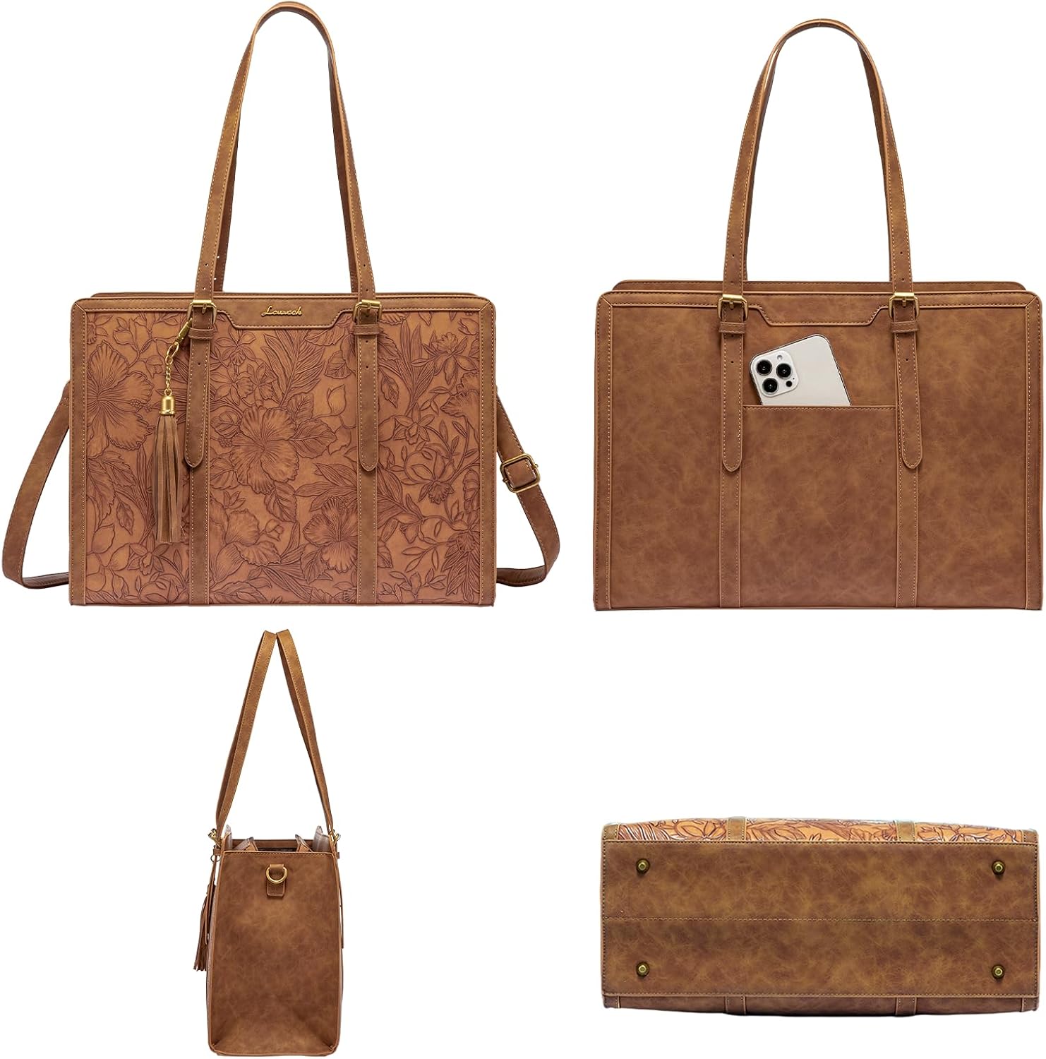 LOVEVOOK Laptop Bag for Women Vintage Leather Work Tote 15.6 inch Large Capacity Computer bag with Clutch Purse for Office, Travel, Casual - Image 6