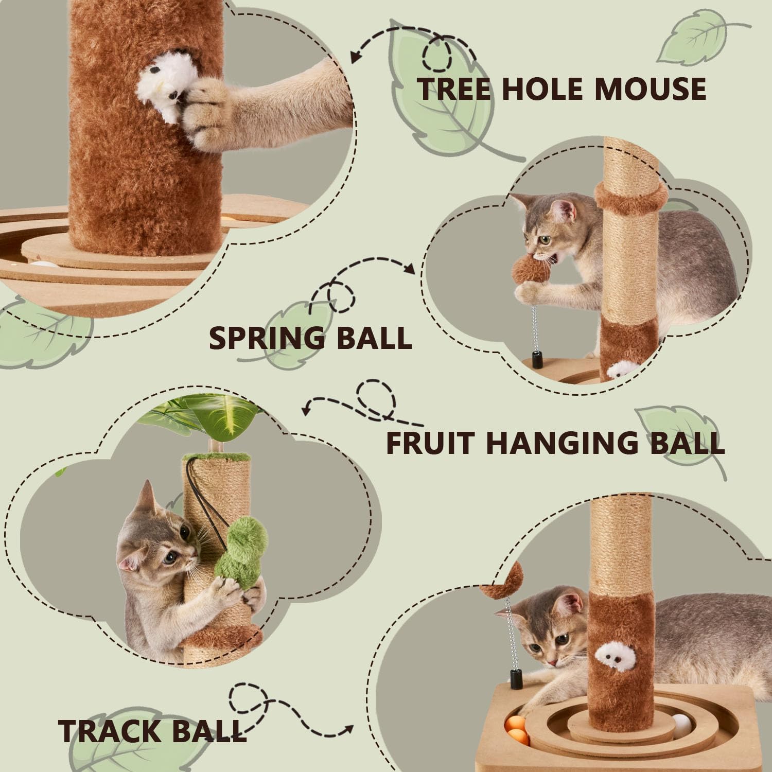 MECOOL 35in Tall Cat Scratching Post Sturdy and Premium Scratch Posts with Hanging Ball and Ball Track Cute Cat Tree for Indoor Cats - Image 5
