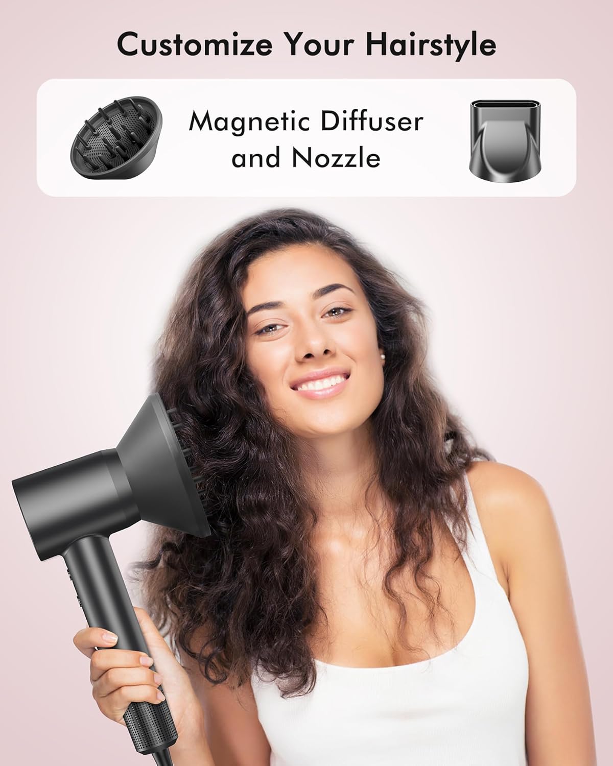 Hair Dryer, 160000RPM Professional High Speed Ionic Blow Dryer, 500 Million Negative Ions & Heat-Control & Low Noise Hairdryer & Magnetic Diffuser, Fast Drying, No Heat Damage - Image 6