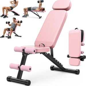 XDDIAS Workout Bench, 10 Backrests Adjustable Weight Bench with Extended Headrest, 800LBS Foldable Weight Bench for Home Gym, Incline Decline Flat Bench Compact for Small Space Training