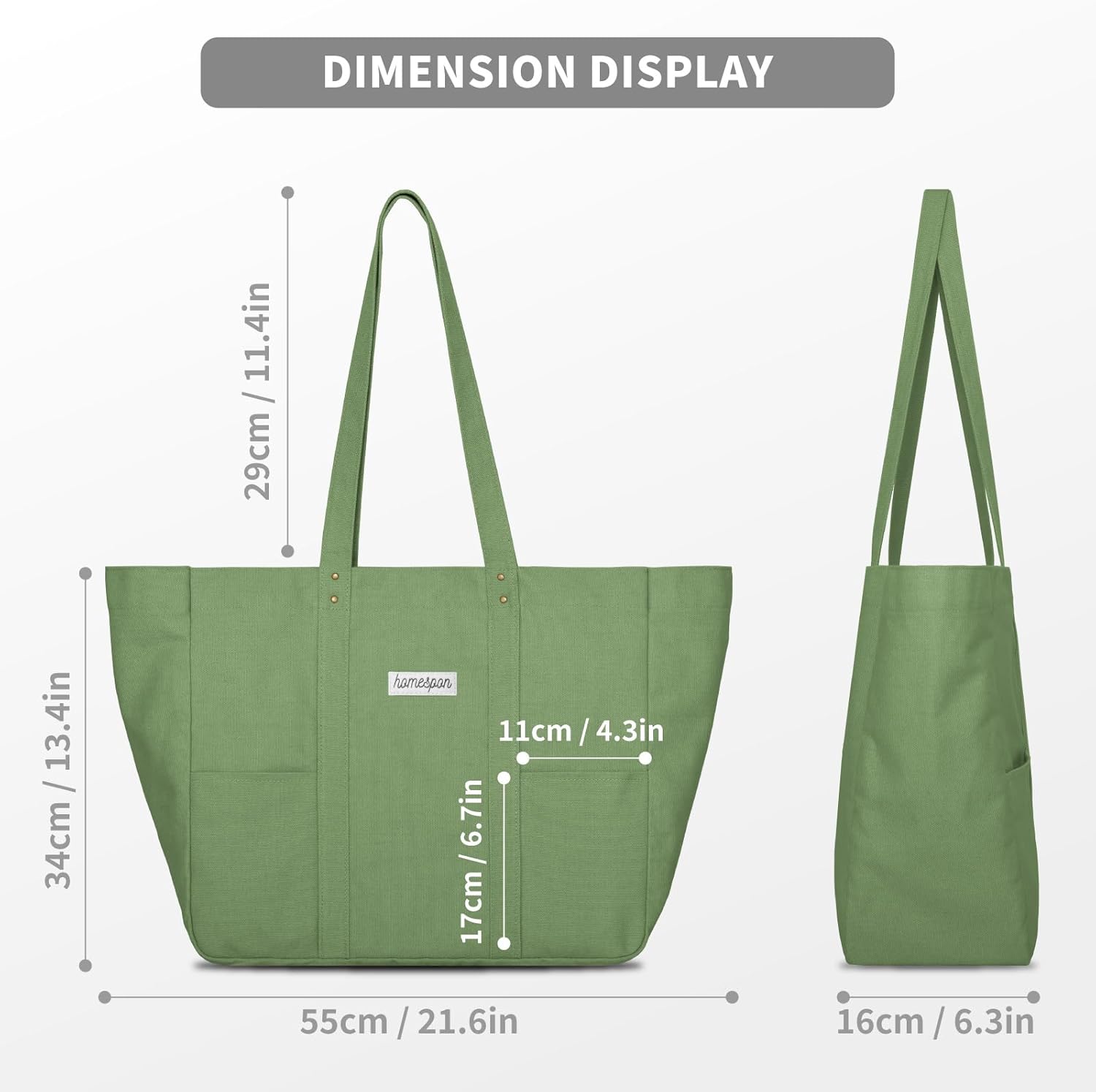 HOMESPON Large Canvas Tote Bag for Women Everything Bag with Pockets and Laptop Sleeve - Image 4