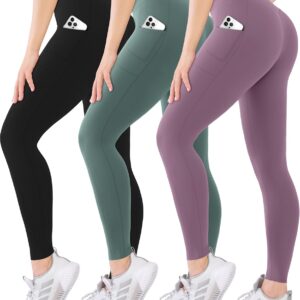 Blisset 3 Pack High Waisted Leggings for Women with Pockets Soft Active Tummy Control Pants for Yoga Running & Daily Wear