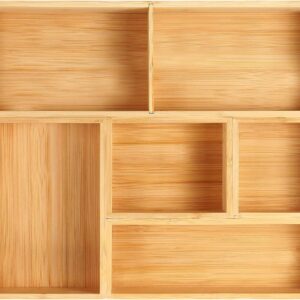 Fabsome Bathroom Drawer Organizer, Bamboo Box Bin for Junk Vanity Desk Makeup Drawer, Small Wooden Container Tea Storage Organization Tray for Kitchen Office, Set of 5