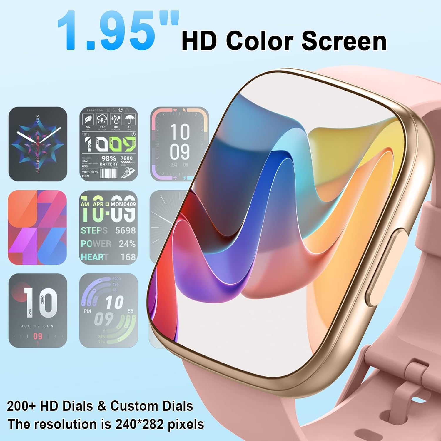Smart Watch for Women, 1.95" HD Touchscreen Fitness Tracker with Bluetooth Calling, Fitness Watch with 110+ Sports Modes/Heart Rate/Sleep Monitor, IP68 Waterproof Smartwatch for Android iOS, Pink - Image 2