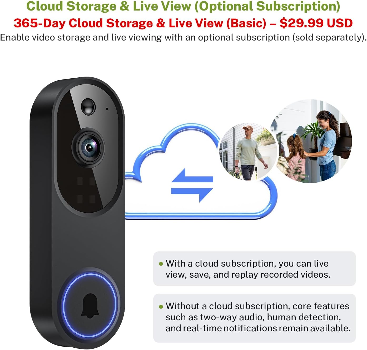 Lunelyx 1080P Wireless Video Doorbell Camera, Outdoor Surveillance Cameras, FHD Live View, Cloud Storage, AI Human Detection, Instant Alert, Night Vision, Two Way Audio, 2.4G WiFi Only - Image 6