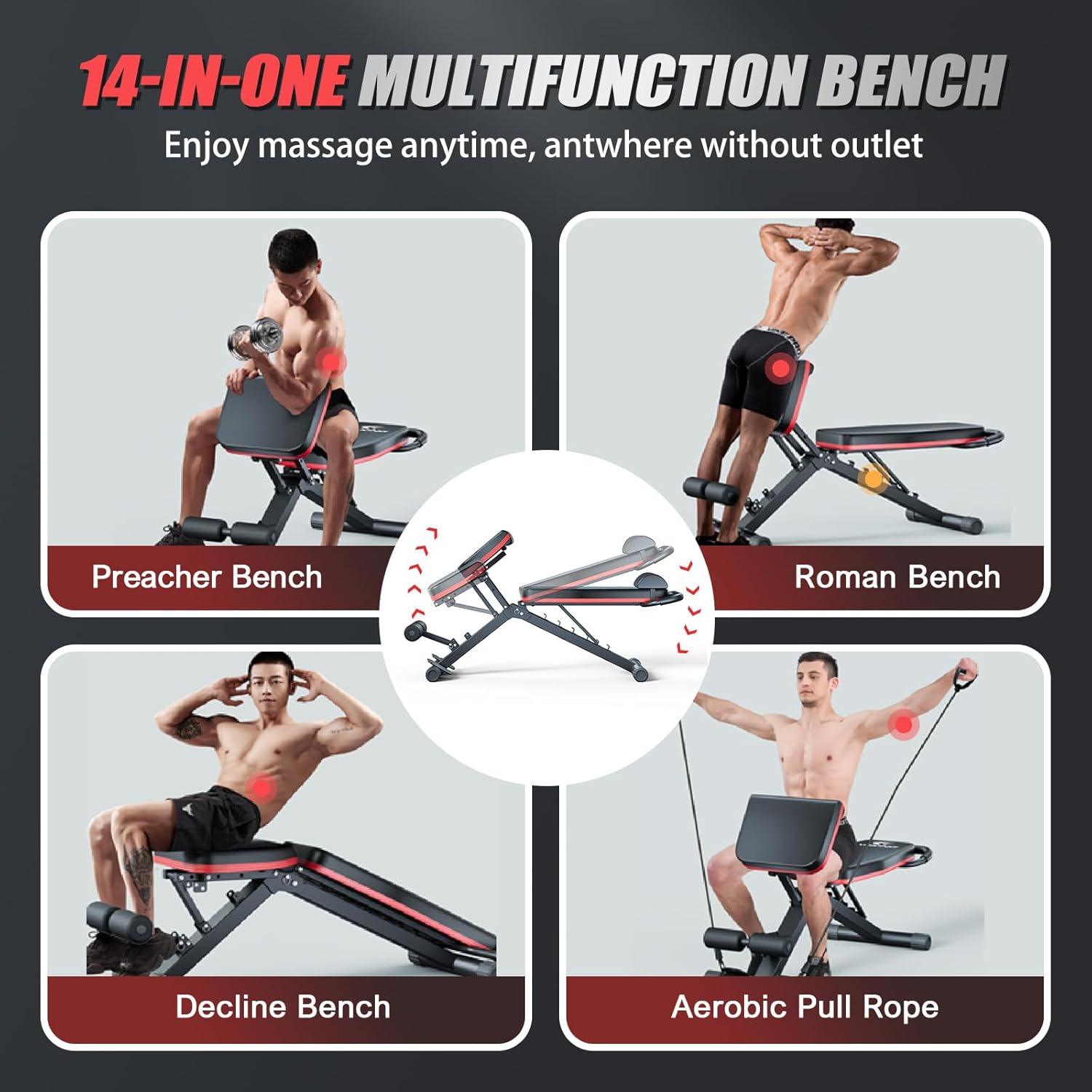 2026 1000LBS Adjustable Weight Bench, Multi-Functional Incline Decline Flat Bench Press, Foldable Full Body Dumbbell Workout Bench for Home Gym Weight Training, Sit Ups, Space-Saving Fitness Equipment - Image 4
