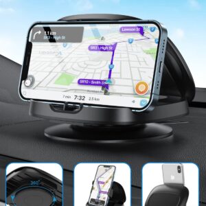Phone Mount for Car, 360° Rotatable Dashboard Horizontal & Vertical Viewing Cell Phone Holder, Washable Reusable Car Phone Mount, for iPhone Samsung & Smartphones