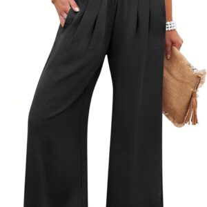 ANRABESS Womens Pants Wide Leg High Waisted Palazzo Pants Summer Flowy Beach Lounge Casual Trousers with Pockets