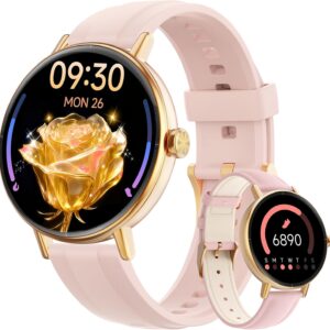 Smart Watch for Women,1.57″ Touch Screen Smartwatch for iPhone& Samsung& Android,Answer/Make Call,Fitness Tracker with Heart Rate/SpO2/Sleep Monitor,IP68 Waterproof,110+ Sports Mode,2 Bands