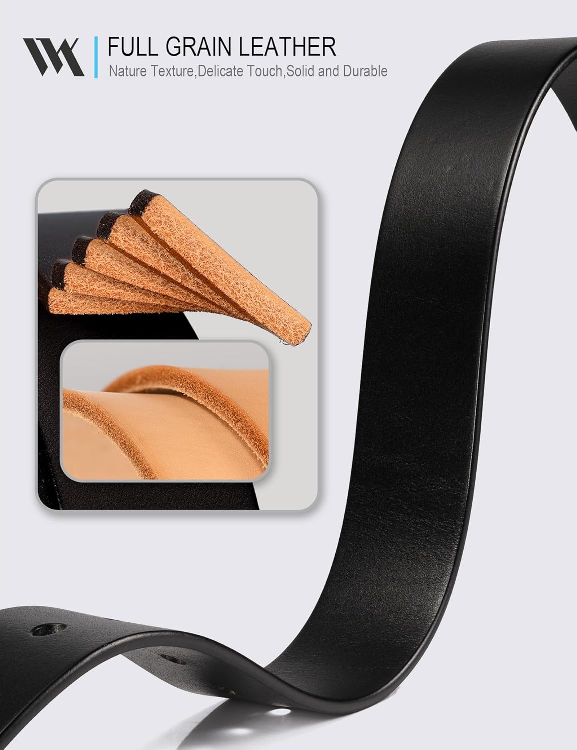 WOLFANT Men's 1.5" Top Full Grain Leather Belt in Gift Box,100% Italian Real Solid Leather - Image 2
