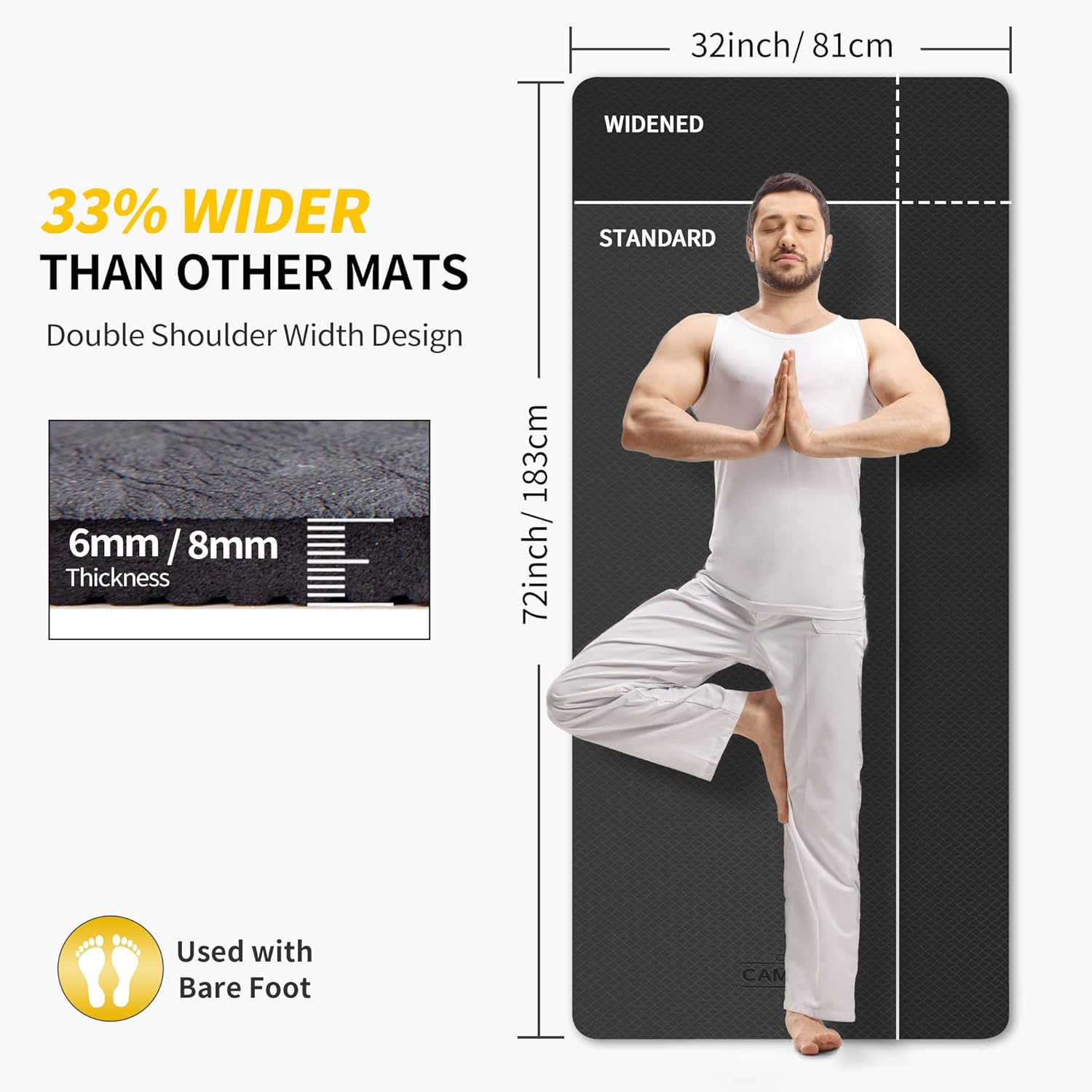CAMBIVO Extra Wide Yoga Mat for Women and Men (72"/84"x 32"x 1/4") TPE Workout Mat, Non-slip Large Exercise Fitness Mat for Yoga, Pilates, Workout - Image 2