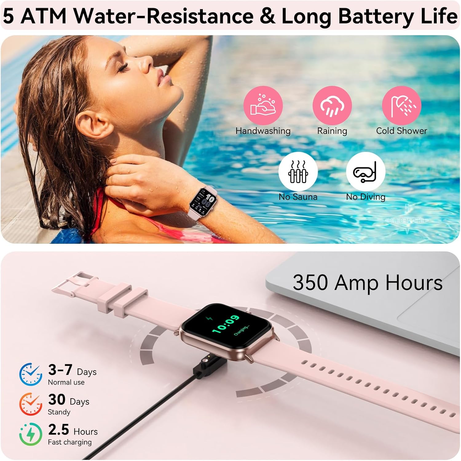 Smart Watch for Men Women, 1.83" HD Touch Screen Smartwatch with Bluetooth Call, 5 ATM Waterproof, 130+ Sport Modes Fitness Tracker Heart Rate Sleep Monitor Pedometer, Compatible with Android iPhone - Image 6
