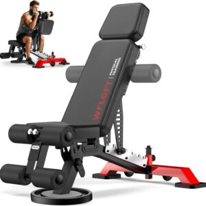 Commercial Adjustable Weight Bench, Heavy Duty 1800LBS Workout Bench for Home Gym, Flat, Decline, Incline Bench Press with Removable Leg and Elbow Support for Full Body Strength Training