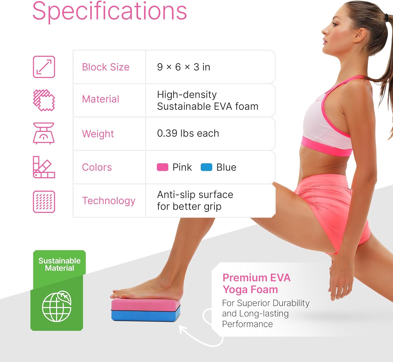 Yoga Blocks 2 Pack with Strap & Guide – Non-Slip EVA Foam Pilates Blocks for Home Workouts, Dance, Ballet, Gymnastics & Stretching Exercise | Ideal Dancer Gifts - Image 7