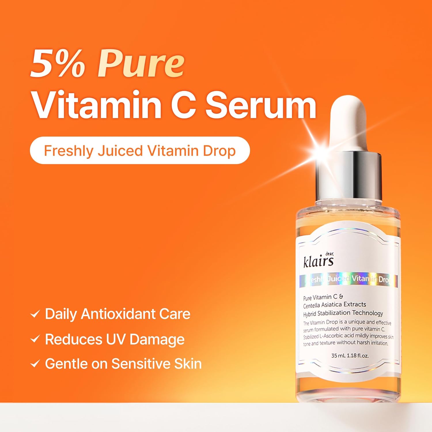 DearKlairs Vitamin C Serum – Korean Brightening Daily Serum with 5% Pure Vitamin C, EGF Peptides & Niacinamide, for Even Skin Tone, Dark Spot Care, Sensitive Skin, 1.18 Fl Oz - Image 2