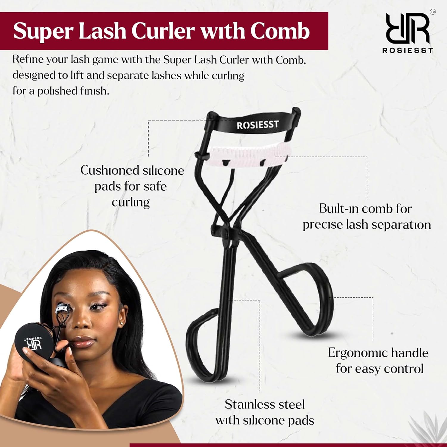 Super Eye Lash Curler with Built-in Comb, Creates Long Lasting Curl, Premium Quailty, Dual Function, Lightweight Durable Design, Beautiful Eye-Opening Curler - Image 4