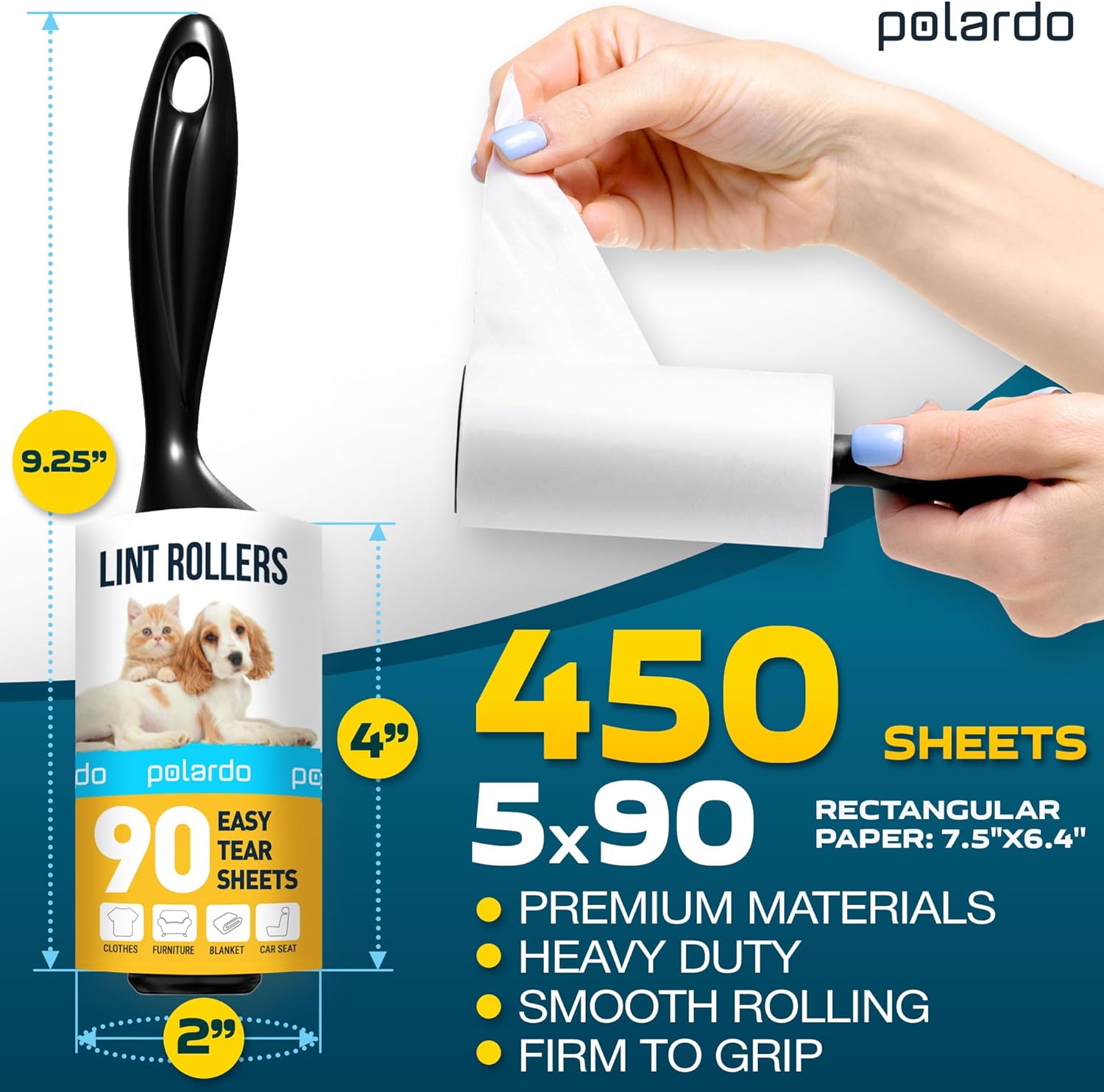 Lint Rollers for Pet Hair, White, Sticky Remover for Couch, Clothes, Furniture and Carpet, Dog and Cat Fur Remover, Animal Fuzz, 5 Large Sticky Rollers - Image 2