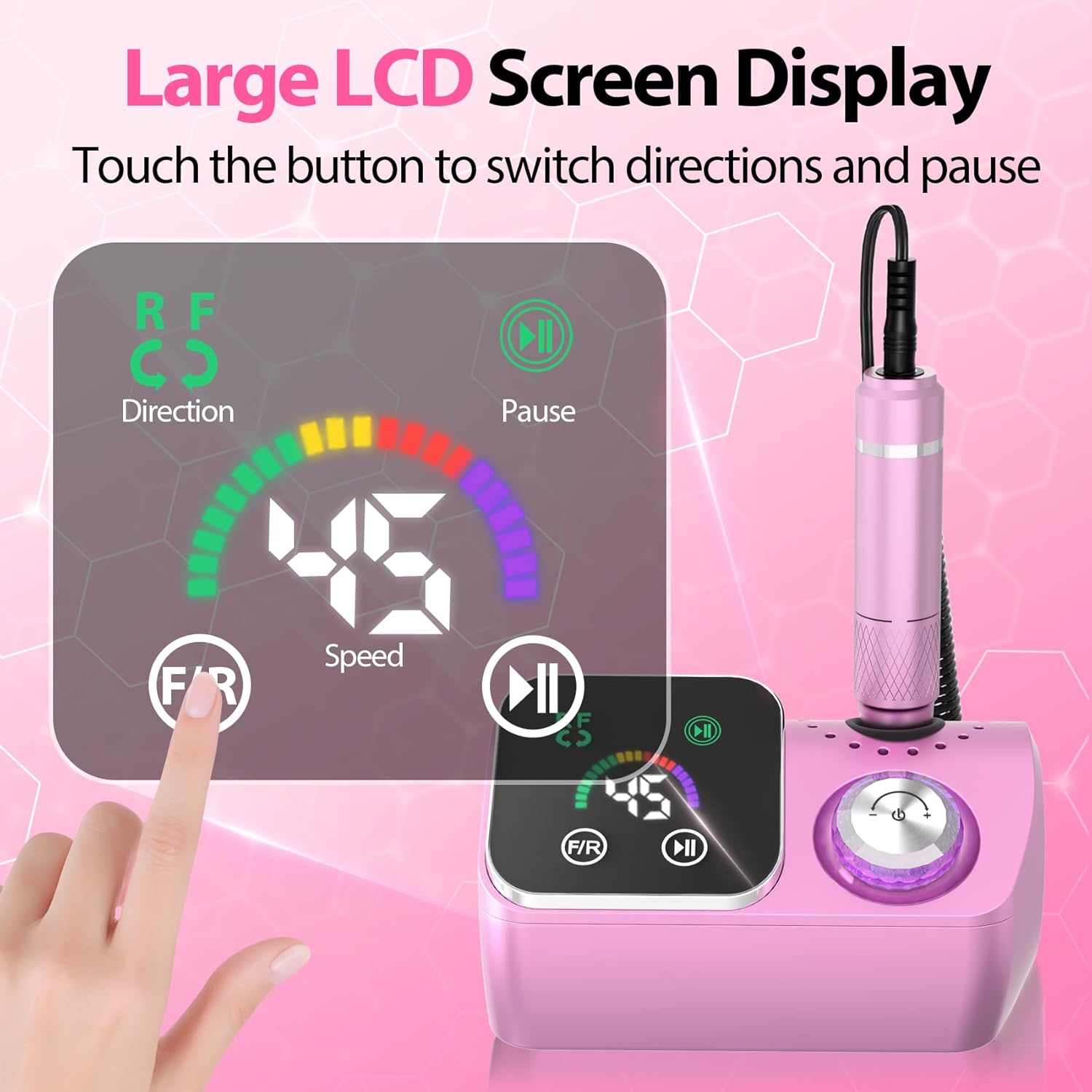 Professional Electric Nail Drill E-File Machine - 45,000 RPM Corded Nail Drills Kit with Low Noise & LED Display for Shaping, Removing & Polishing Acrylic Gel Nails for Salon Home - Image 5
